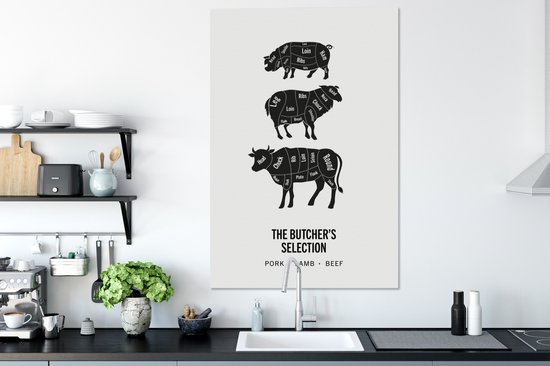 Toile Peinture Cuisine - Vache - Viande - 80x120 cm - Décoration murale - Cadeau pour femme