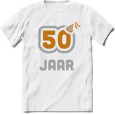 50 Jaar Feest T-Shirt | Goud - Zilver | Grappig Verjaardag Cadeau Shirt | Dames - Heren - Unisex | Tshirt Kleding Kado | - Wit - 3XL
