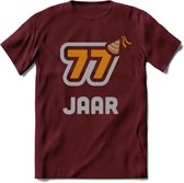 77 Jaar Feest T-Shirt | Goud - Zilver | Grappig Verjaardag Cadeau Shirt | Dames - Heren - Unisex | Tshirt Kleding Kado | - Burgundy - L