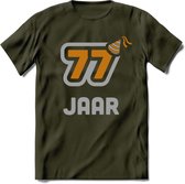77 Jaar Feest T-Shirt | Goud - Zilver | Grappig Verjaardag Cadeau Shirt | Dames - Heren - Unisex | Tshirt Kleding Kado | - Leger Groen - XL