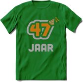 47 Jaar Feest T-Shirt | Goud - Zilver | Grappig Verjaardag Cadeau Shirt | Dames - Heren - Unisex | Tshirt Kleding Kado | - Donker Groen - 3XL