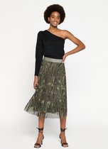 LOLALIZA Midi plissérok in camouflage - Khaki - Maat XL