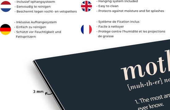 Spatscherm keuken 60x30 cm - Kookplaat achterwand Woordenboek - Mama definitie - Quotes - Mother - Spreuken - Muurbeschermer - Spatwand fornuis - Hoogwaardig aluminium