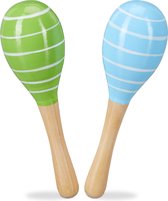 Relaxdays sambabal voor kinderen - rammelaar - set van 2 - hout - maracas - blauw/groen