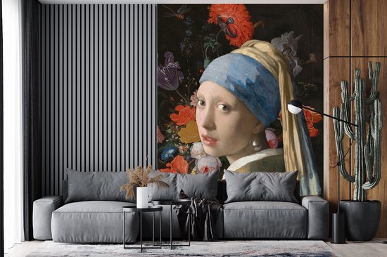 Papier peint - Papier peint photo Fille à la perle - Vermeer - Fleurs - Largeur 205 cm x hauteur 280 cm