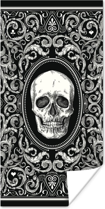 Poster Een speelkaarten illustratie met een schedel - 60x120 cm
