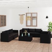 vidaXL 10-delige Loungeset met kussens poly rattan zwart