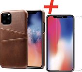 Backcover geschikt voor Apple iPhone 11 Pro - Donkerbruin - PU Leer - Pasjeshouder + Glas Protector