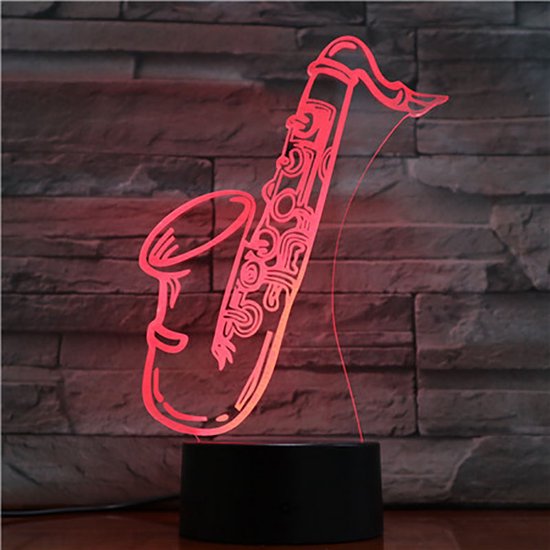 3D Led Lamp Met Gravering - RGB 7 Kleuren - Saxofoon