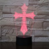 3D Led Lamp Met Gravering - RGB 7 Kleuren - Kruis