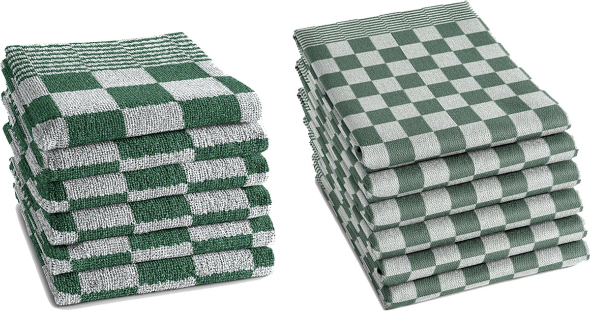 DDDDD Keukenset Groen - 6x keukendoek 55x50 cm + 6x theedoek 65x65 cm - Barbeque