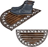 Relaxdays 2x deurmat gietijzer borstels - voetmat - metaal - antiek design - bruin/brons
