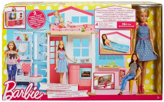 Barbiehuis Barbie twee verdiepingen huis + BONUS Barbiepop | bol.com