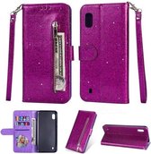 LuxeBass Hoesje geschikt voor Samsung Galaxy A01 Glitter Bookcase hoesje Portemonnee met rits - Paars - telefoonhoes - gsm hoes - telefoonhoesjes