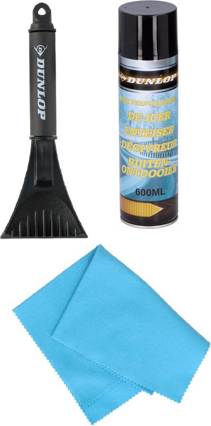 Autoramen IJskrabber soft grip 32 cm zwart met ruiten ontdooi spray en anti-condens doek – winter accessoires