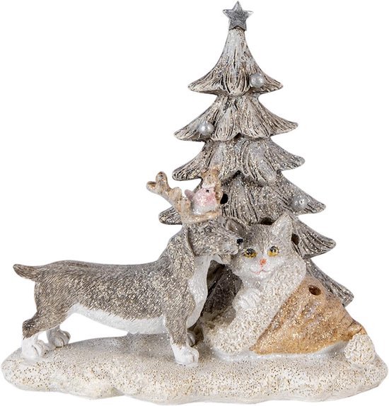 Decoratie Beeld Kat en Hond 16*10*15 cm LED Grijs, Beige, Wit Kunststof Kerst decoratie Decoratief Figuur Woonaccessoires