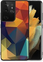 Doorzichtig Hoesje Geschikt voor Samsung Galaxy S21 Ultra Siliconen Back Cover met Zwarte rand Polygon Color