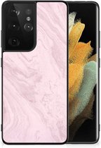 Leuk Hoesje Geschikt voor Samsung Galaxy S21 Ultra Smartphone Hoesje met Zwarte rand Marble Pink