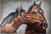 3D Metaal Schilderij 120*6*80 cm Bruin Ijzer Paarden Wanddecoratie Muurdecoratie Schilderij