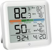 YUCONN Weerstation Hygrometer - Luchtvochtigheidsmeter - Binnen en Buiten - Draadloos met Buitensensor - Digitaal - Wit