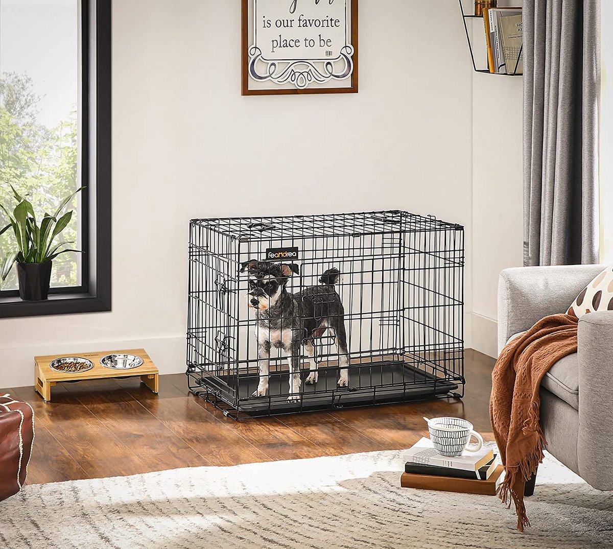 Lovpet® Hondenbox, incl. hondenbak, opvouwbaar, XXL 91,4 x 63,5 x 63,5 cm hondentransportbox, transporttas, hondentas transportbox voor huisdieren, honden en katten, beige