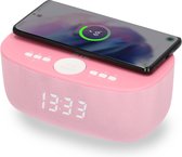 AIC 28BT Wekkerradio Digitaal met QI draadloze telefoonoplader - Ingebouwde Bluetooth speaker - USB - Roze