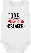 Baby Rompertje met tekst 'Little heartbreaker' | mouwloos l Valentijn| wit zwart | maat 62/68 | cadeau | Kraamcadeau | Kraamkado