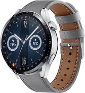 Leer Smartwatch bandje - Geschikt voor  Huawei Watch GT 3 46mm bandje leer - grijs - 46mm - Strap-it Horlogeband / Polsband / Armband