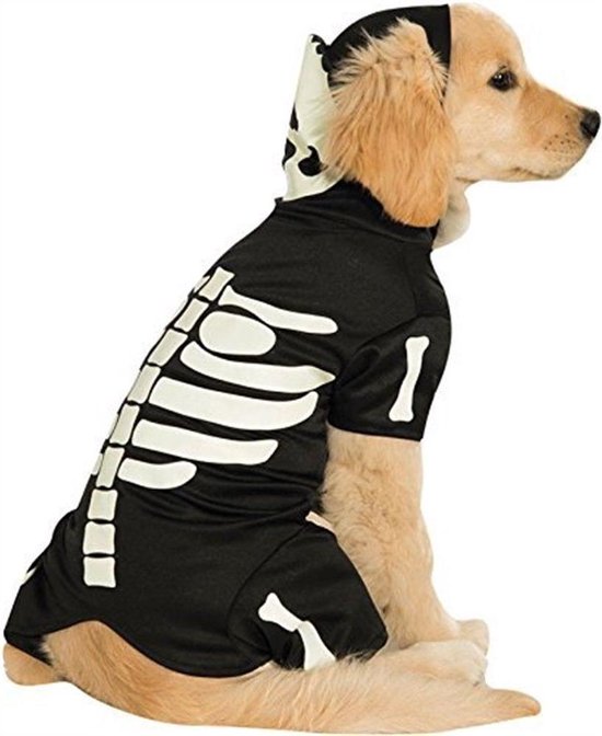 Dronken worden Blootstellen glas kostuum glow in the dark voor hond - skelet onsie met capuchon - halloween  | bol.com