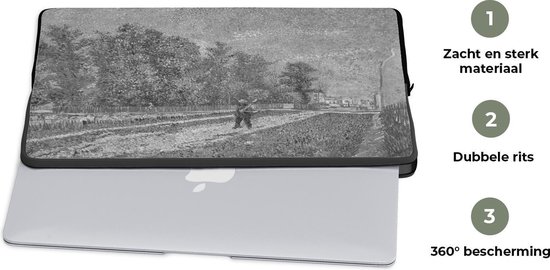 Pochette ordinateur 13 pouces 34x24 cm - Vincent van Gogh - Pochette Macbook & Laptop Banlieue de Paris; Route avec paysan épaule une pelle noir et blanc - Peinture Vincent van Gogh - Pochette pour ordinateur portable avec photo