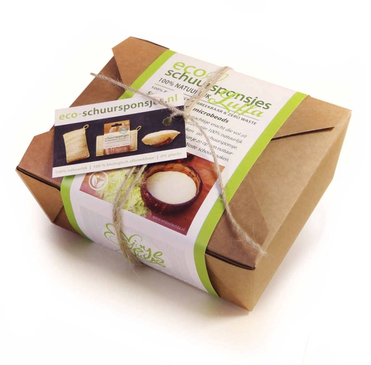 Enjoy la Vida - LUFFA geschenkset - zero waste - eco- schuursponsje - olijf zeepvlokken - kokosnoot kommetje - Duurzaam cadeau!