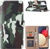 Samsung A02S Hoesje Camouflage Legerprint - Samsung Galaxy A02s Boekcase Hoesje / Portemonnee cover - Camouflage Legerprint hoesje voor Samsung A02s