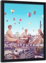 Foto in frame , Ballonnen boven Parijs , 70x100cm , Multikleur , wanddecoratie , Premium print