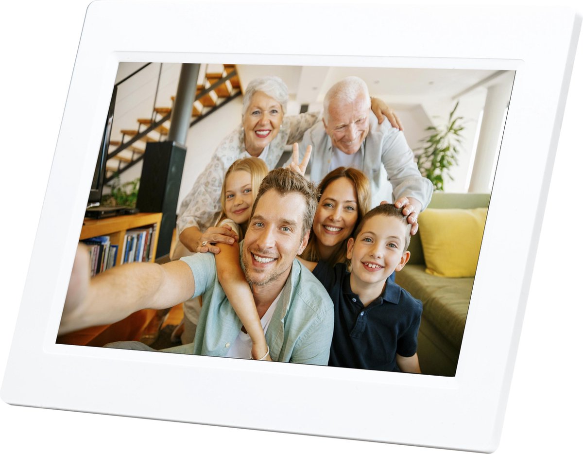 Bol.com Denver Digitale Fotolijst - Fotokader - 10.1 inch - IPS touchscreen - met Frameo software en Wi-Fi - Wit - PFF1010 aanbieding