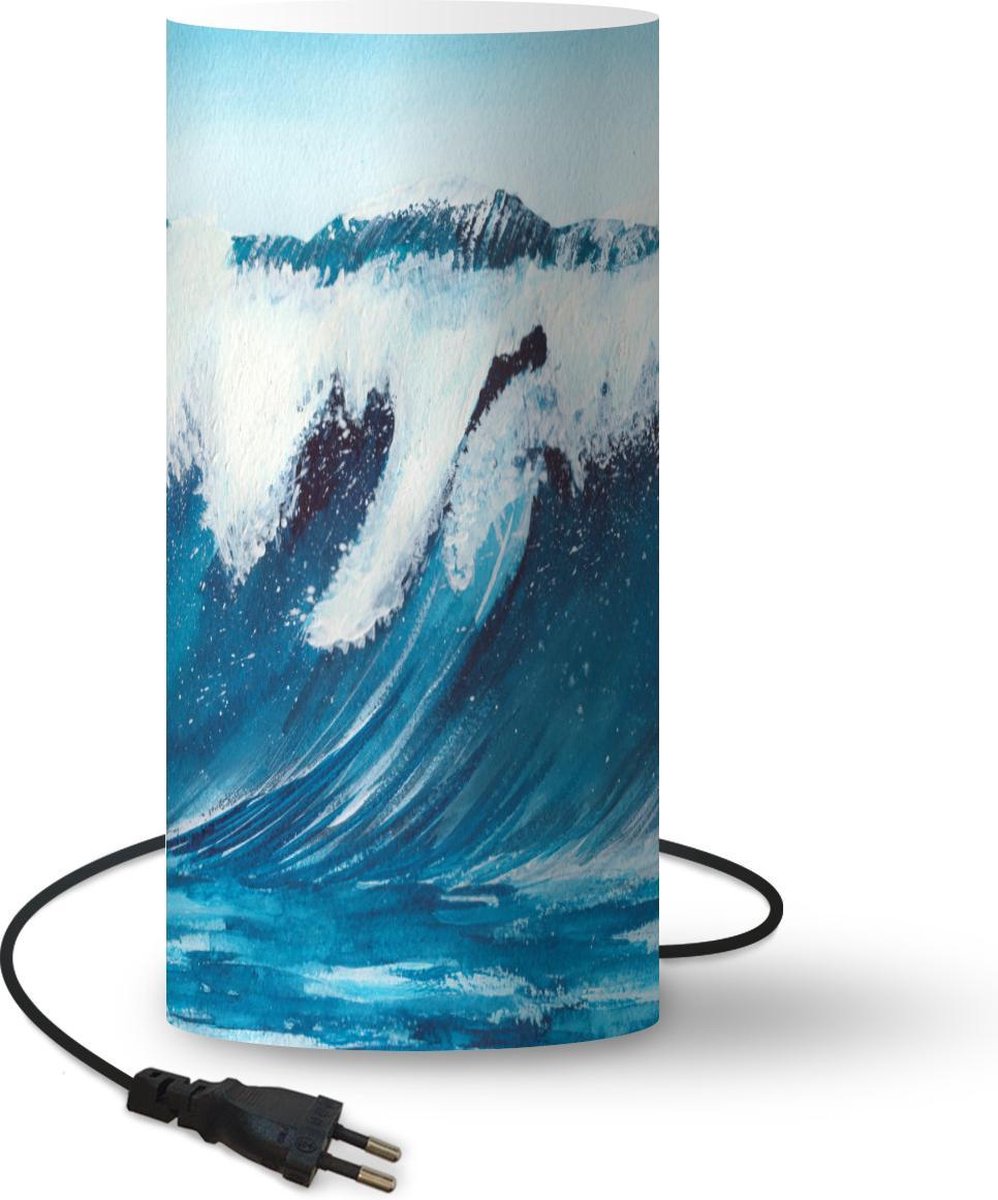 Lamp - Nachtlampje - Tafellamp slaapkamer - Golf - Zee - Waterverf - 33 cm hoog - Ø15.9 cm - Inclusief LED lamp