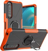 Voor Sony Xperia 5 III Armor Bear Schokbestendige pc + TPU-beschermhoes met ringhouder (oranje)