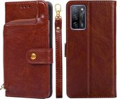 Voor OPPO A55 5G Rits Tas PU + TPU Horizontale Flip Lederen Case met Houder & Kaartsleuf & Portemonnee & Lanyard (Bruin)