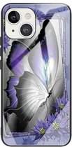 Kleurrijk geschilderd glas schokbestendig beschermhoesje voor iPhone 13 (vlinder)