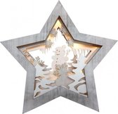 kersthanger ster met sneeuwman 10 led 34 cm hout wit