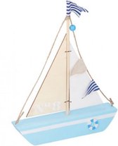 decoratieboot 22 x 28 cm hout lichtblauw/blank/wit