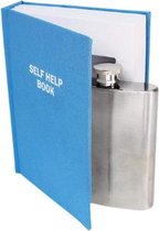 heupfles in boek 120 ml 14,5 cm staal blauw/zilver