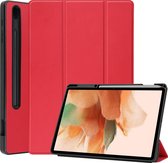 Hoes Geschikt voor Samsung Galaxy Tab S7 FE Hoes Book Case Hoesje Trifold Cover Met Uitsparing Geschikt voor S Pen - Hoesje Geschikt voor Samsung Tab S7 FE Hoesje Bookcase - Rood