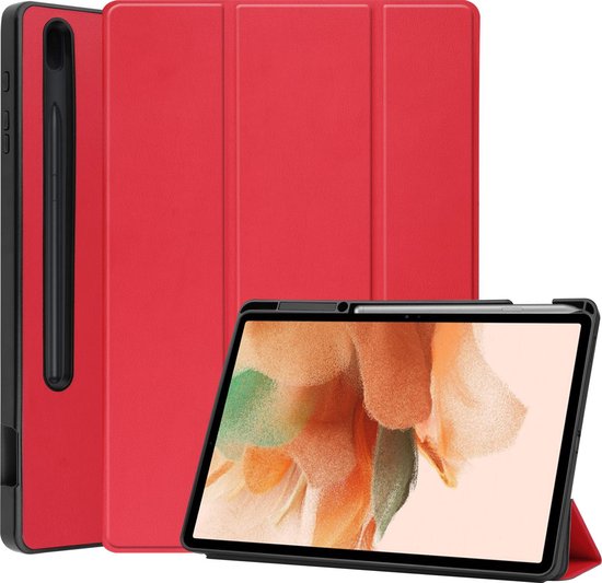 Hoes Geschikt voor Samsung Galaxy Tab S7 FE Hoes Book Case Hoesje Trifold Cover Met Uitsparing Geschikt voor S Pen - Hoesje Geschikt voor Samsung Tab S7 FE Hoesje Bookcase - Rood