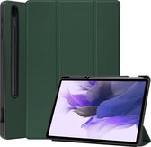 Hoes Geschikt voor Samsung Galaxy Tab S7 FE Hoes Luxe Hoesje Case Met Uitsparing Geschikt voor S Pen - Hoesje Geschikt voor Samsung Tab S7 FE Hoes Cover - Donkergroen