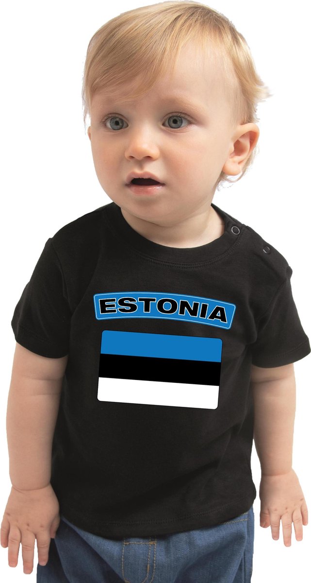 Estonia baby shirt met vlag zwart jongens en meisjes - Kraamcadeau - Babykleding - Estland landen t-shirt 74