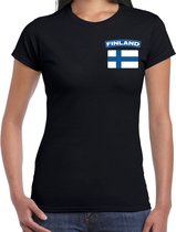 Finland t-shirt met vlag zwart op borst voor dames - Finland landen shirt - supporter kleding L