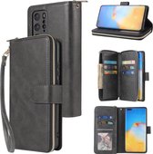 Voor Huawei P40 Pro Rits Portemonnee Tas Horizontale Flip PU Lederen Case met Houder & 9 Kaartsleuven & Portemonnee & Lanyard & Fotolijst (Zwart)