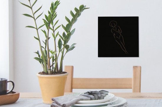Canvas schilderij 20x20 cm - Wanddecoratie Vrouw - Gold - Black - Line art - Muurdecoratie woonkamer - Slaapkamer decoratie - Kamer accessoires - Schilderijen op canvas