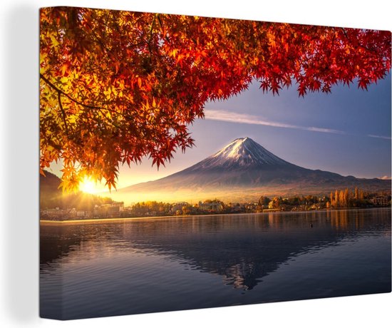 Canvas - Schilderij - Japan - Herfst - Berg - Water - Schilderijen op canvas - Canvas natuur - 180x120 cm - Muurdecoratie - Foto op canvas