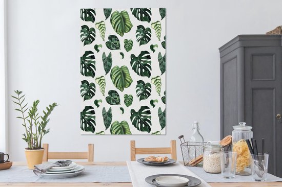 Toile Peinture Tropical - Feuilles - Vert - 80x120 cm - Décoration murale